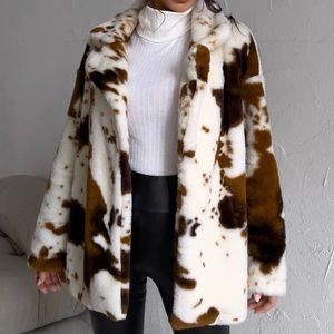 Shein Cow Print Fuzzy Coat 🤍